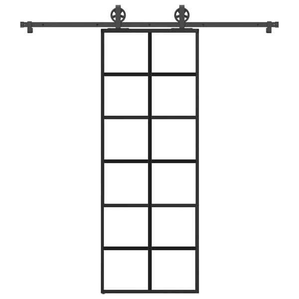 vidaXL skydedør med hardwaresæt 76x205 cm sikkerhedsglas aluminium