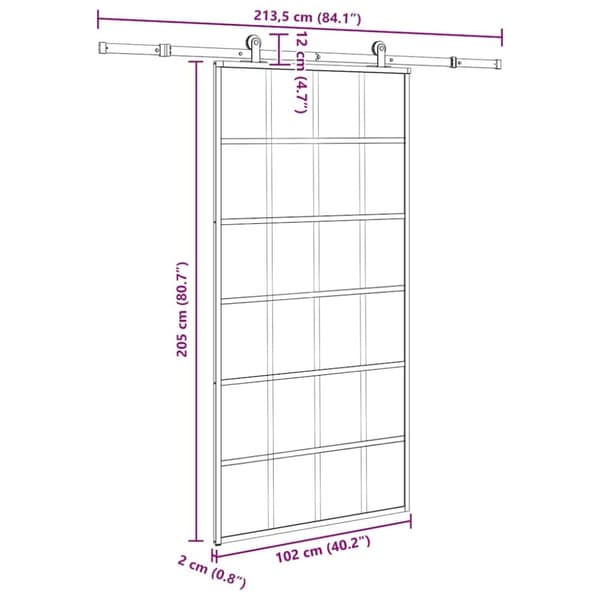 vidaXL liukuovi laitteistosarjalla 102x205 cm ESG lasi ja alumiini