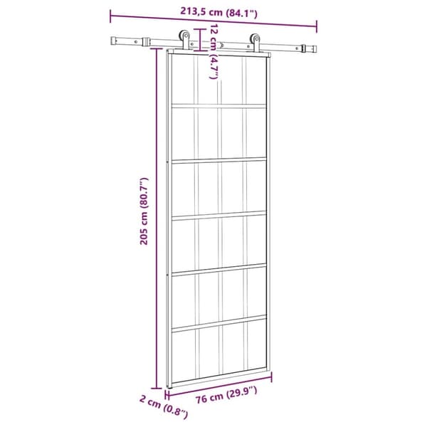 vidaXL Skjutdörr med beslagset ESG glas och aluminium 76x205 cm