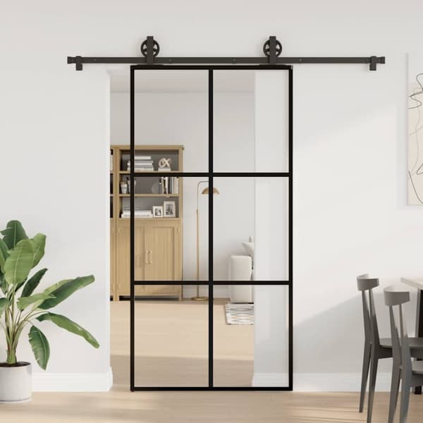 vidaXL skydedør m. monteringssæt 102x205cm sikkerhedsglas og aluminium