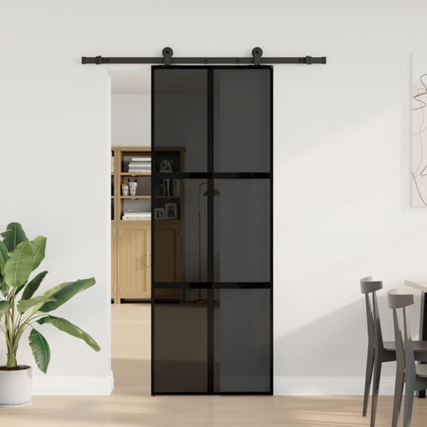 Skjutdörr med beslagset härdat glas och aluminium 76x205 cm