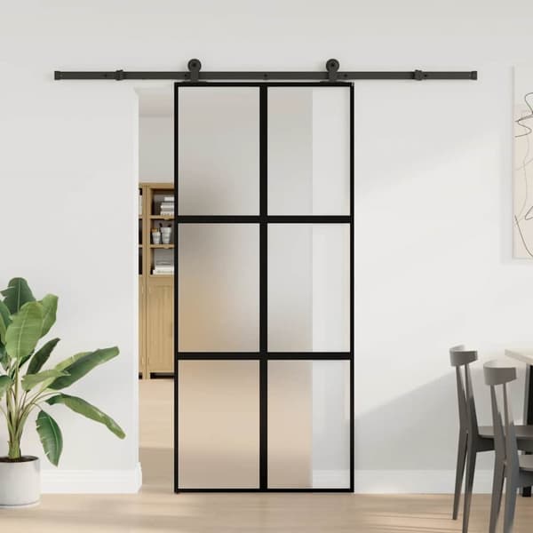 Skjutdörr med beslagset härdat glas och aluminium 90x205 cm