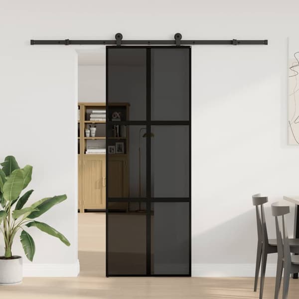 Skjutdörr med beslagset härdat glas och aluminium 76x205 cm