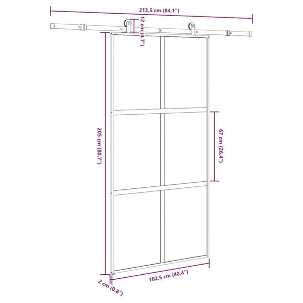 vidaXL skydedør med hardwaresæt 102,5x205 cm hærdet glas og aluminium