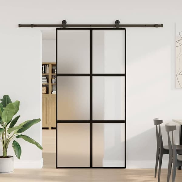 vidaXL skydedør med hardwaresæt 102,5x205 cm hærdet glas og aluminium