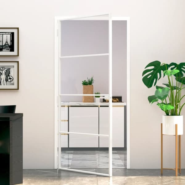 Innerdörr 93x201,5 cm härdat glas och aluminium slim