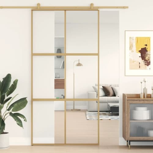 Skjutdörr guld 102,5x205 cm klart ESG-glas och aluminium