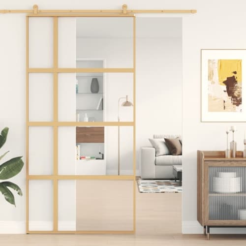 Skjutdörr guld 102,5x205 cm klart ESG-glas och aluminium