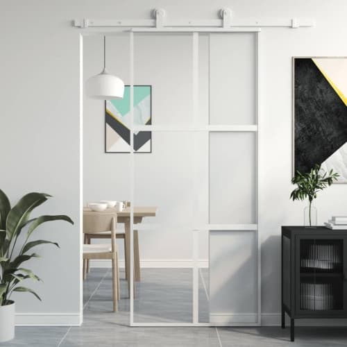 Skjutdörr vit 90x205 cm härdat glas och aluminium