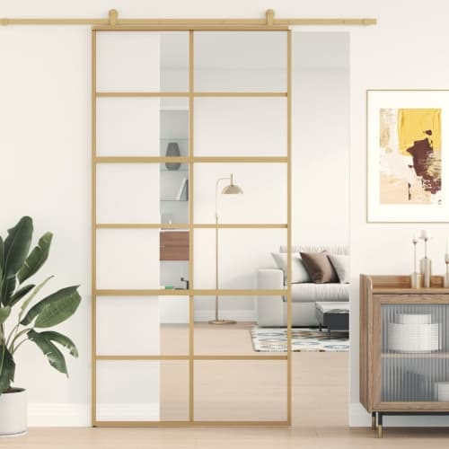 Skjutdörr guld 102,5x205 cm klart ESG-glas och aluminium