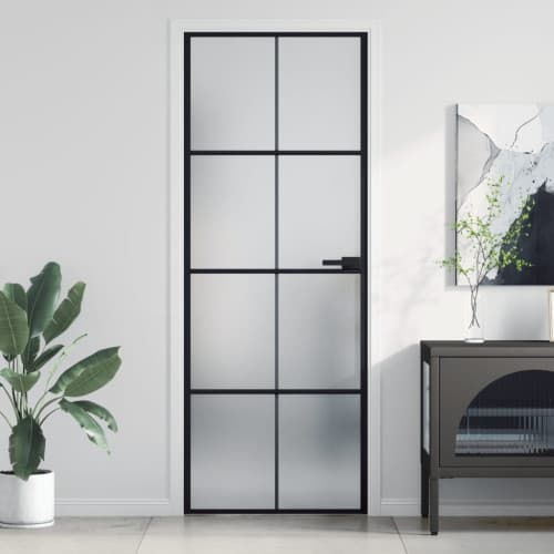 Innerdörr svart 76x201,5 cm härdat glas och aluminium slim