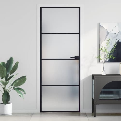 Innerdörr svart 76x201,5 cm härdat glas och aluminium slim