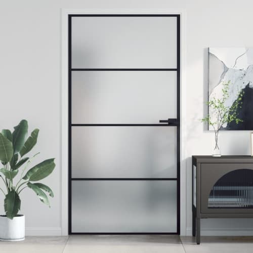 Innerdörr svart 102,5x201,5 cm härdat glas och aluminium slim