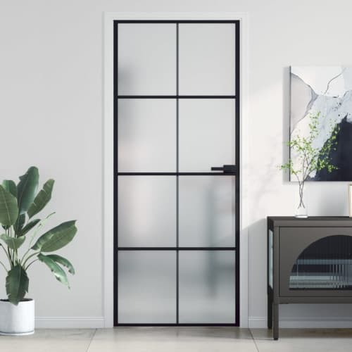 Innerdörr svart 83x201,5 cm härdat glas och aluminium slim