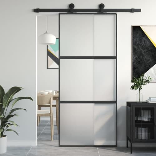 Skjutdörr svart 90x205 cm härdat glas och aluminium