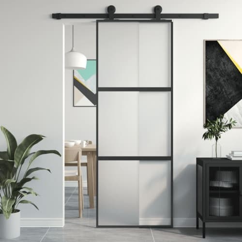 Skjutdörr svart 76x205 cm härdat glas och aluminium