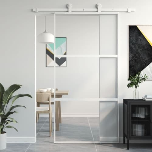 Skjutdörr vit 102,5x205 cm härdat glas och aluminium