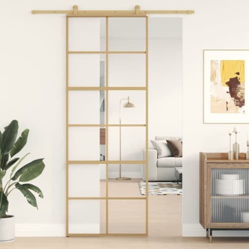Skjutdörr guld 76x205 cm klart ESG-glas och aluminium