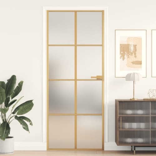 Innerdörr guld 83x201,5 cm härdat glas och aluminium slim