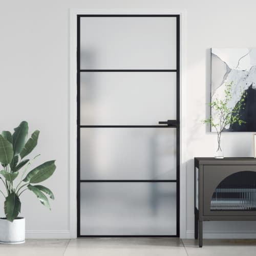 Innerdörr svart 93x201,5 cm härdat glas och aluminium slim