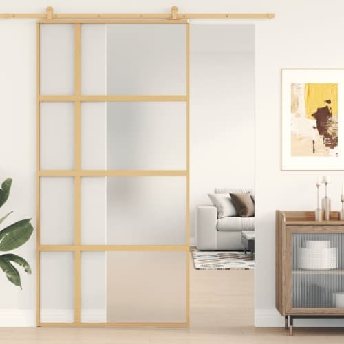Skjutdörr guld 102,5x205 cm frostat ESG-glas och aluminium