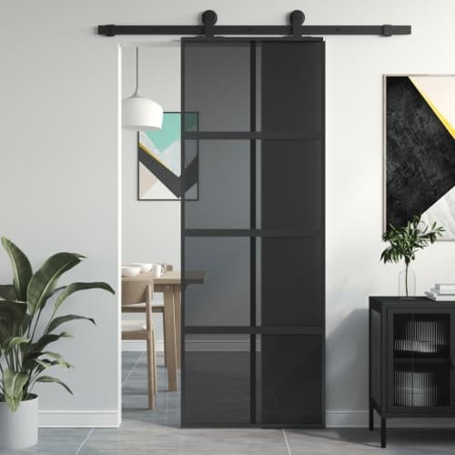 Skjutdörr svart 76x205 cm härdat glas och aluminium