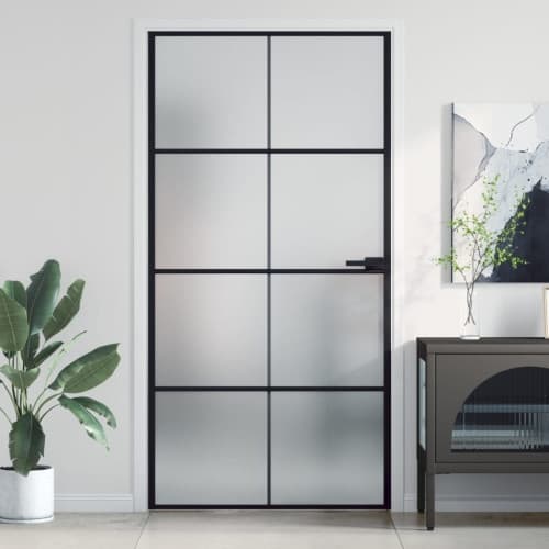 Innerdörr svart 102,5x201,5 cm härdat glas och aluminium slim
