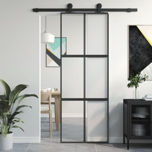 Skjutdörr svart 76x205 cm härdat glas och aluminium