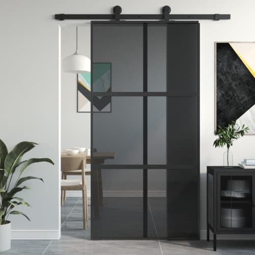 Skjutdörr svart 102,5x205 cm härdat glas och aluminium