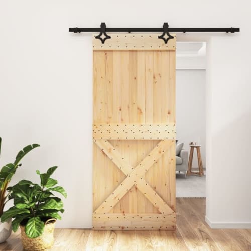Skjutdörr med beslag 90x210 cm massiv furu