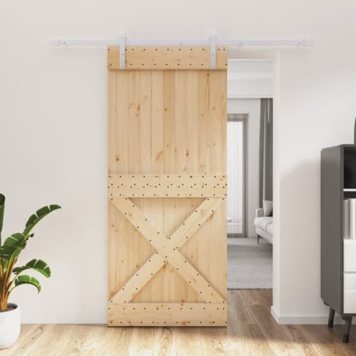 Skjutdörr med beslag 90x210 cm massiv furu