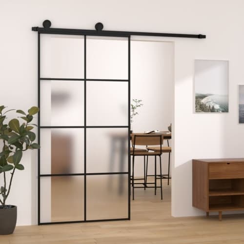 Skjutdörr med hårdvara 102,5x205 cm ESG-glas och aluminium