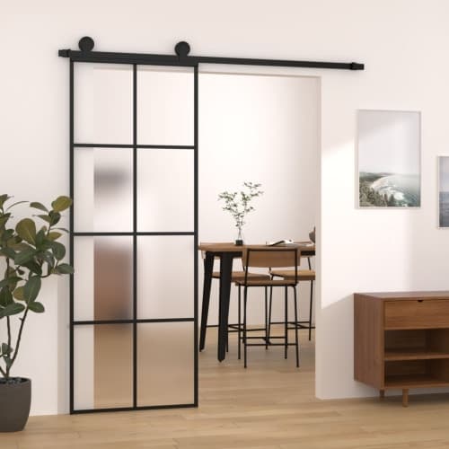 Skjutdörr med beslagset ESG glas och aluminium 76x205 cm