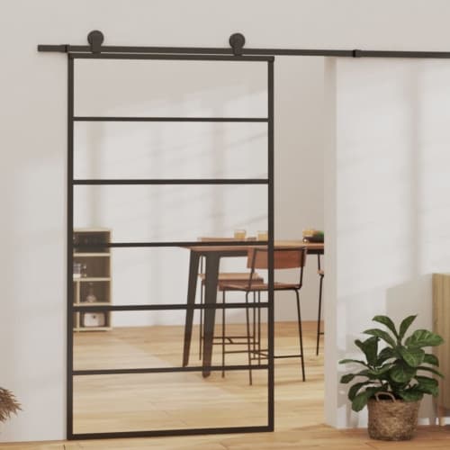 Skjutdörr med beslagset ESG glas och aluminium 102x205 cm