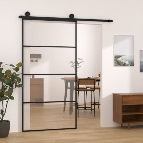 Skjutdörr med hårdvara 102,5x205 cm ESG-glas och aluminium