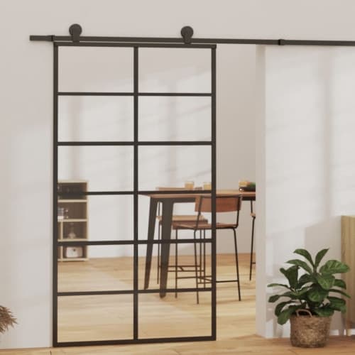 Skjutdörr ESG-glas och aluminium 102x205 cm svart
