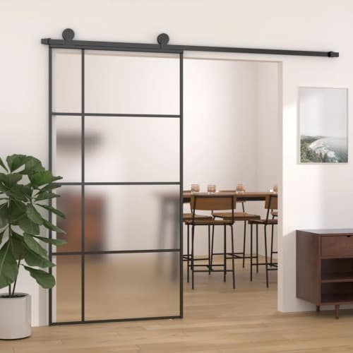 Skjutdörr frostat ESG-glas och aluminium 102,5x205 cm svart