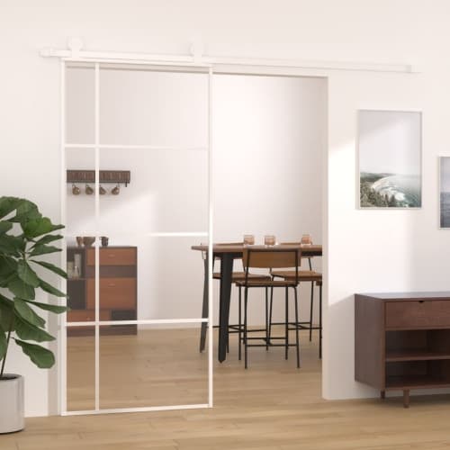 Skjutdörr ESG-glas och aluminium 90x205 cm vit