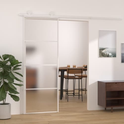 Skjutdörr frostat ESG-glas och aluminium 76x205 cm vit
