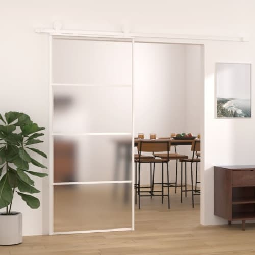 Skjutdörr frostat ESG-glas och aluminium 90x205 cm vit