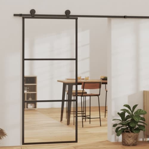 Skjutdörr ESG-glas och aluminium 90x205 cm svart