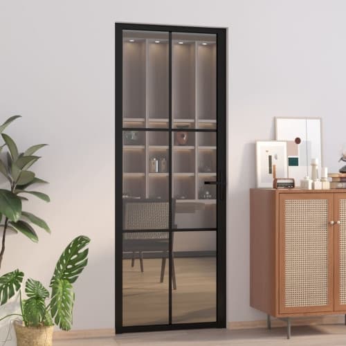 Innerdörr 76x201,5 cm svart ESG-glas och aluminium