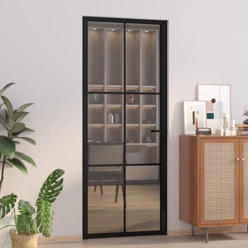 Innerdörr 83x201,5 cm svart ESG-glas och aluminium