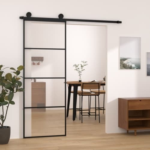 Skjutdörr med beslagset ESG glas och aluminium 76x205 cm