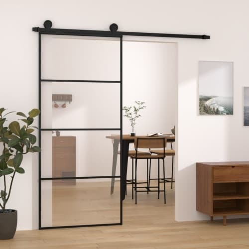 Skjutdörr med beslagset ESG glas och aluminium 90x205 cm