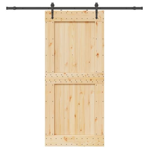 Skjutdörr med beslag 100x210 cm massiv furu
