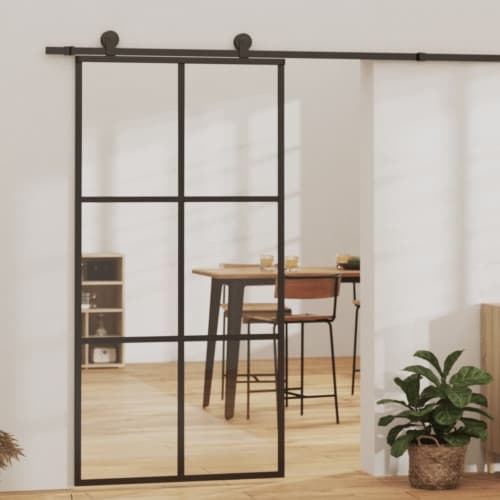 Skjutdörr med beslagset ESG glas och aluminium 102x205 cm