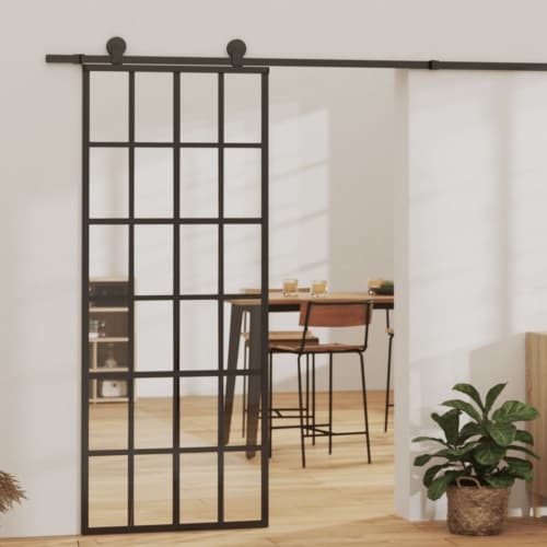 Skjutdörr ESG-glas och aluminium 76x205 cm svart