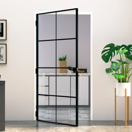 Innerdörr 102x201,5 cm härdat glas och aluminium slim