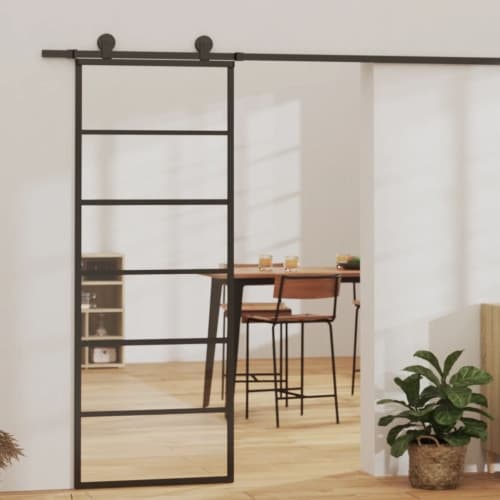 Skjutdörr ESG-glas och aluminium 76x205 cm svart